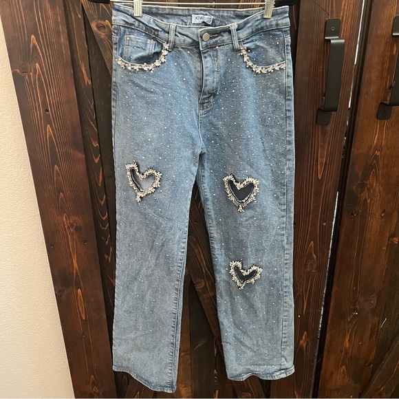 Stylish Rhinestone and Hearts High Rise Jean - Size Medium - Picture 9 of 12